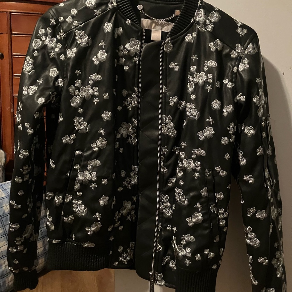 Michael Kors Black Floral Bomber Jacket